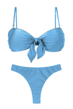 Cargar imagen en el visor de la galería, Product Front: Rio De Sol Conjunto Set Shimmer-Baltic-Sea Bandeau-Knot Nice-Fio