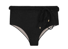 Cargar imagen en el visor de la galería, Product Front: Rio De Sol Bragas Bottom Shimmer-Black Belted-High-Waist