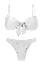 Cargar imagen en el visor de la galería, Product Front: Rio De Sol Conjunto Set Shimmer-White Bandeau-Knot Essential