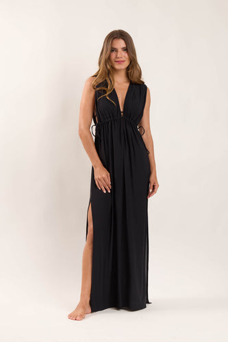 Model Front: Rio De Sol Vestido De Playa Black Long Dress Soleil