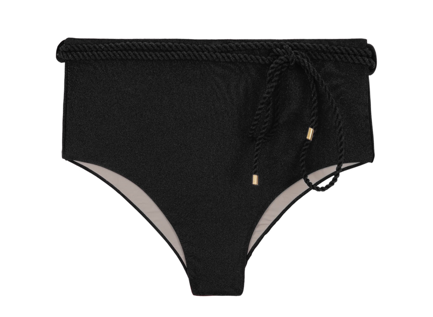 Product Front: Rio De Sol Bragas Bottom Shimmer-Black Belted-High-Waist
