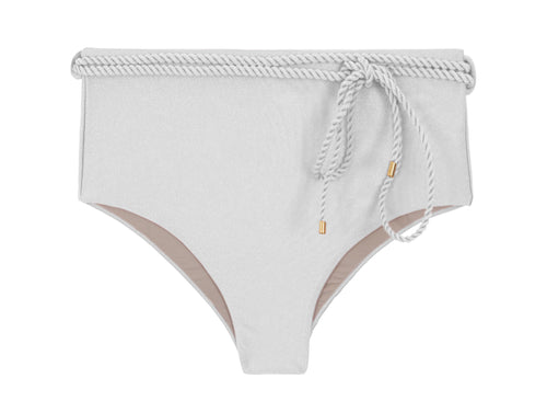Product Front: Rio De Sol Bragas Bottom Shimmer-White Belted-High-Waist