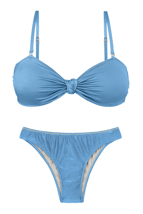 Product Front: Rio De Sol Conjunto Set Shimmer-Baltic-Sea Bandeau-Joy Essential