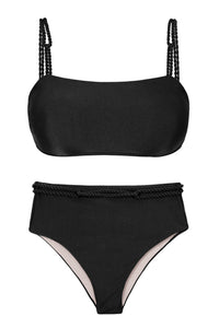 Product Front: Rio De Sol Conjunto Set Shimmer-Black Bandeau-Reto Hotpants