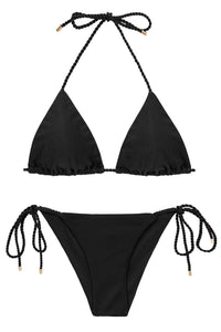 Product Front: Rio De Sol Conjunto Set Shimmer-Black Tri-Rope Cheeky-Rope