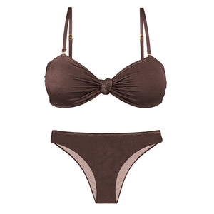 Product Front: Rio De Sol Conjunto Set Shimmer-Coffee Bandeau-Joy Essential