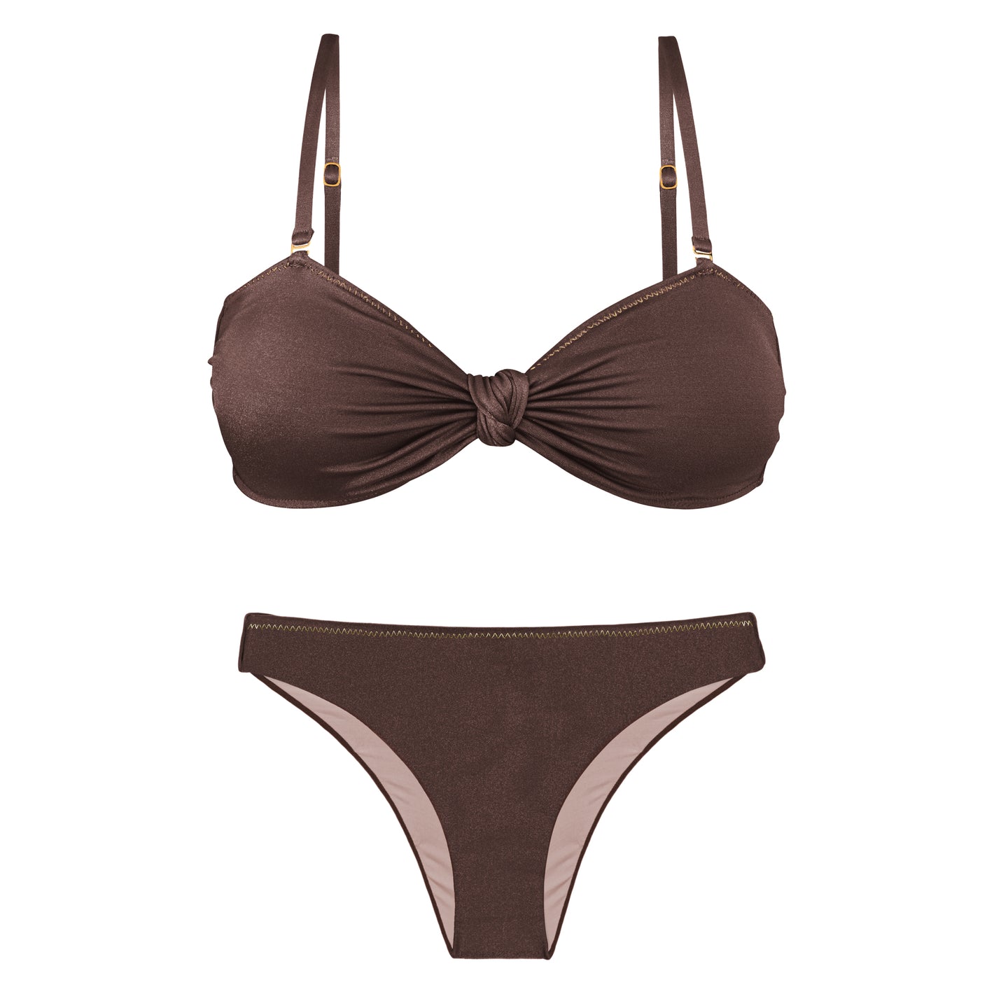 Product Front: Rio De Sol Conjunto Set Shimmer-Coffee Bandeau-Joy Essential
