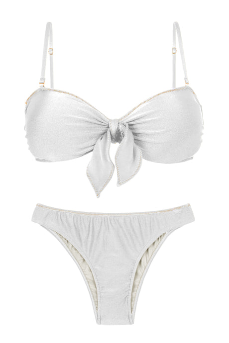 Product Front: Rio De Sol Conjunto Set Shimmer-White Bandeau-Knot Essential