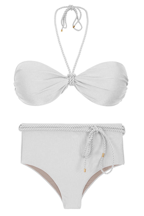 Product Front: Rio De Sol Conjunto Set Shimmer-White Twist Belted-High-Waist