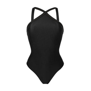 Product Front: Rio De Sol Una Pieza Shimmer-Black High-Neck