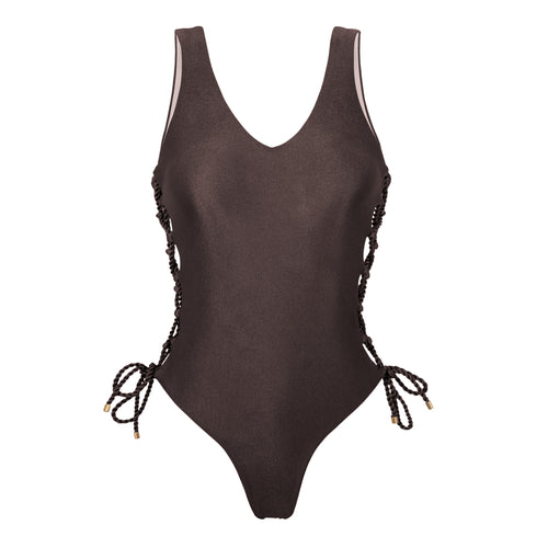 Product Front: Rio De Sol Una Pieza Shimmer-Coffee Zoe