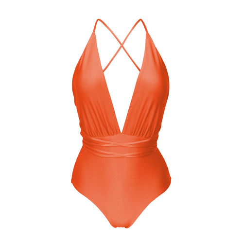 Product Front: Rio De Sol Una Pieza Shimmer-Paprica New Vegas