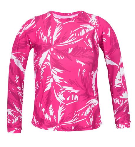 Product Front: Rio De Sol Sostén Top Pink-Palms Rash-Guard