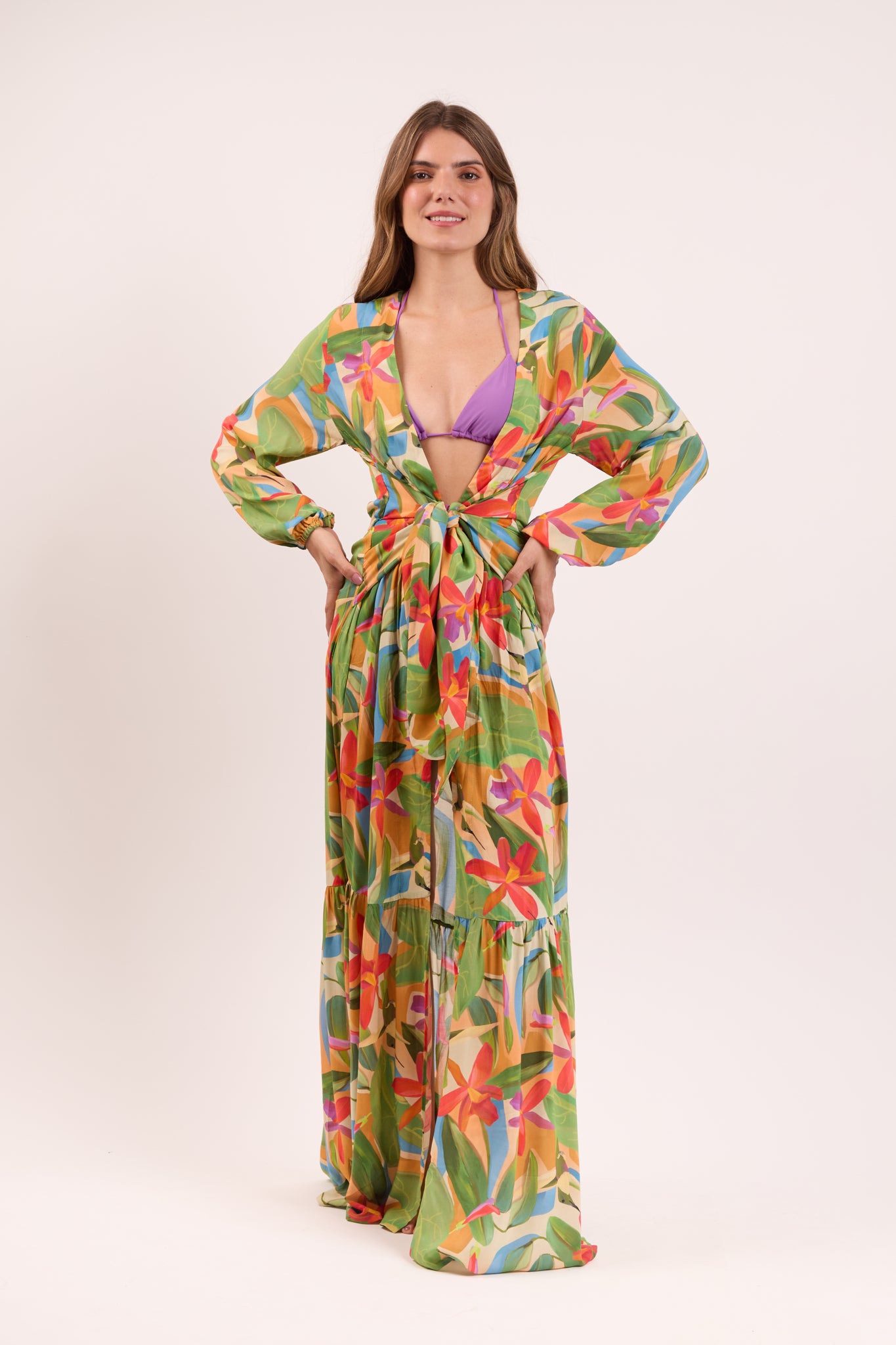 Model Front: Rio De Sol Vestido De Playa Tropical Long Dress Verona